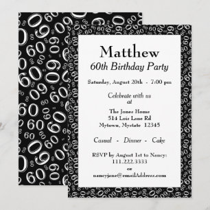 Invitación Patrón de número aleatorio 60 Negro/Blanco 60º