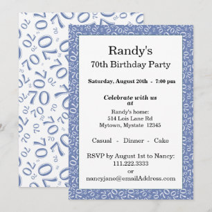 Invitación Patrón de número aleatorio 70 Azul/Blanco 70º