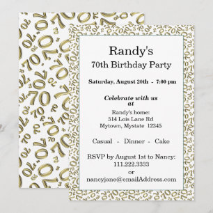 Invitación Patrón de número aleatorio 70 dorado/blanco 70º