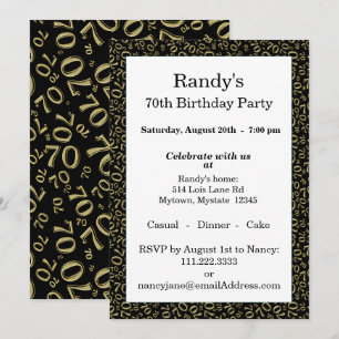 Invitación Patrón de número aleatorio 70 negro/oro 70º