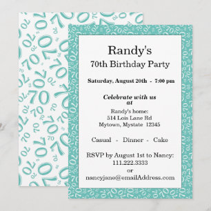 Invitación Patrón de número aleatorio 70 Turquesa/Blanco 70º