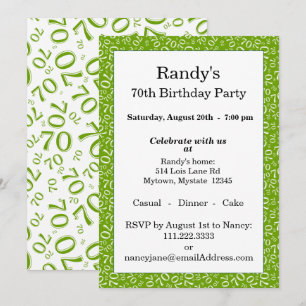 Invitación Patrón de número aleatorio 70 Verde/Blanco 70º