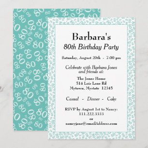 Invitación Patrón de número aleatorio 80 Azul verde/Blanco 80