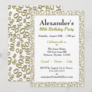 Invitación Patrón de número aleatorio 80 Oro/Blanco 80º