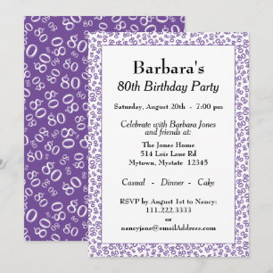 Invitación Patrón de número aleatorio 80 púrpura/blanco 80º
