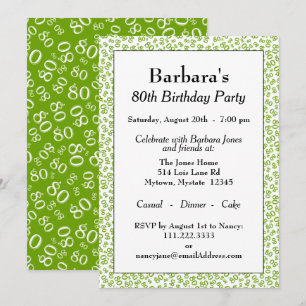 Invitación Patrón de número aleatorio 80 Verde/Blanco 80º