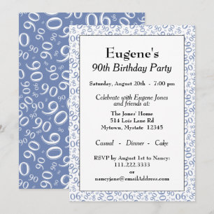 Invitación Patrón de número aleatorio 90 Azul/Blanco 90º