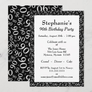 Invitación Patrón de número aleatorio 90 Negro/Blanco 90º