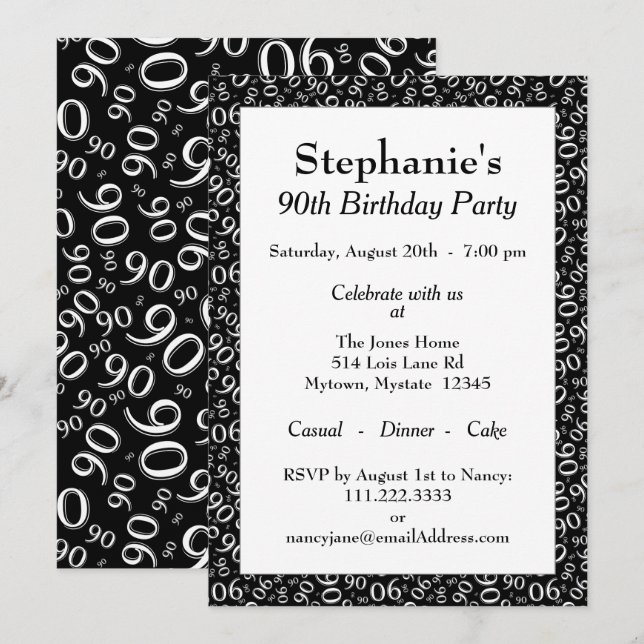 Invitación Patrón de número aleatorio 90 Negro/Blanco 90º (Anverso / Reverso)