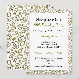 Invitación Patrón de número aleatorio 90 Oro/Blanco 90º
