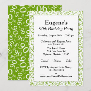Invitación Patrón de número aleatorio 90 Verde/Blanco 90º