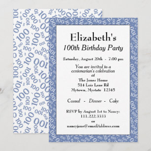 Invitación Patrón de números azul/blanco de la fiesta de cump