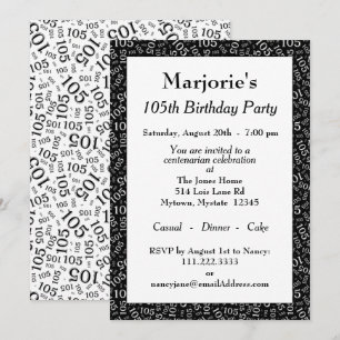 Invitación Patrón de números blanco/negro de la fiesta de cum