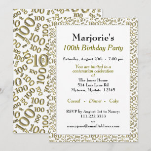 Invitación Patrón de números dorados/blancos de la fiesta de