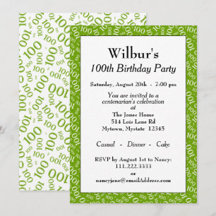 Invitación Patrón de números verde/blanco de la fiesta de cum