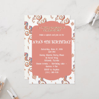 Invitación Patrón de océano de caballito de mar colorido