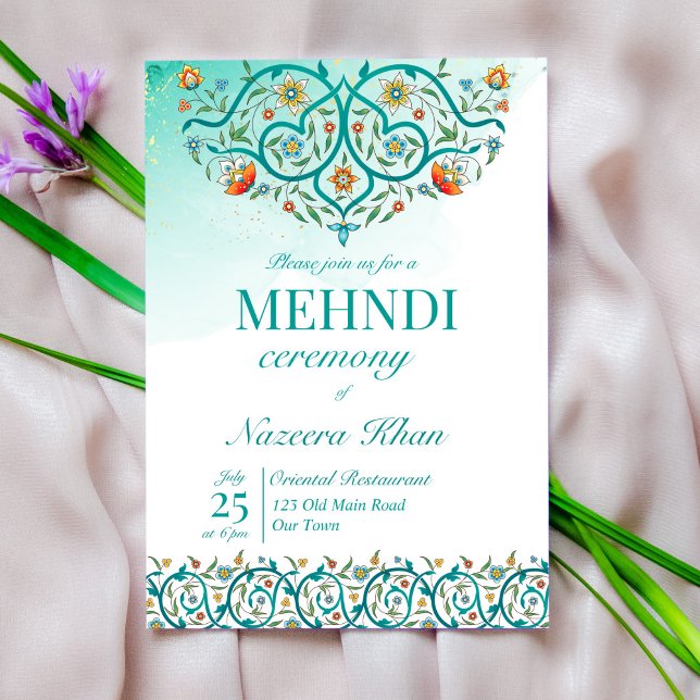 Invitación Patrón de ornamento oriental verde azulado (Subido por el creador)