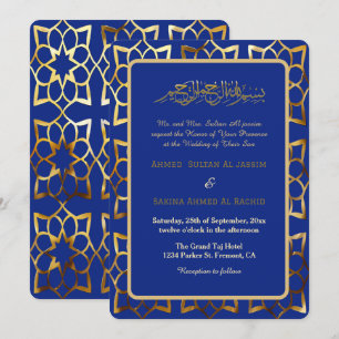 Invitación Patrón de oro azul boda musulmán islámico