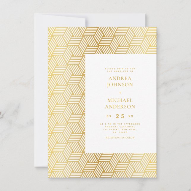 Invitación Patrón de Oro de Mediano Siglo Boda Retro Elegante (Anverso)