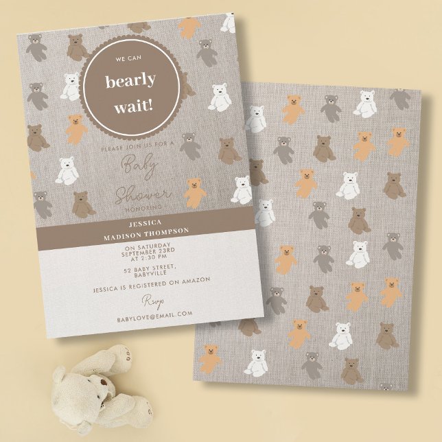 Invitación Patrón de Oso Cuto Género Baby Shower Neutral (Cute Bear Pattern Gender Neutral Baby Shower Invitation)