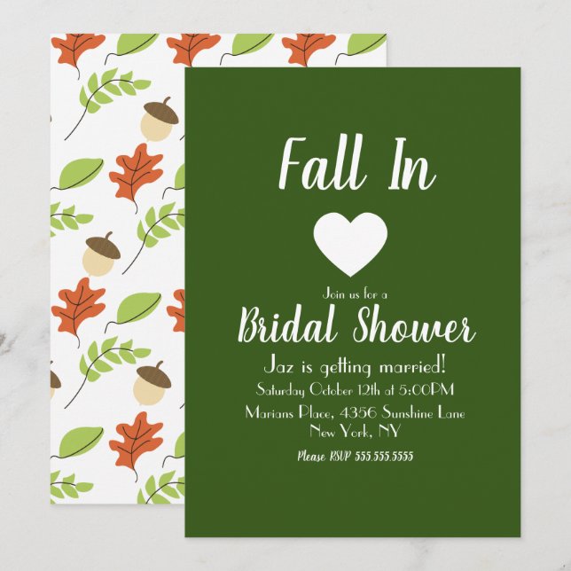 Invitación Patrón de Otoño Amor Verde Despedida de Soltera (Anverso / Reverso)