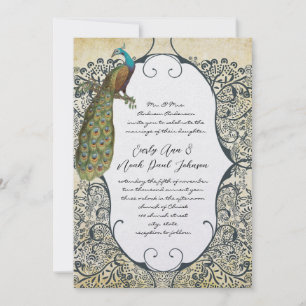 Invitación Patrón de pájaro de amor de mostaza y azul marino 