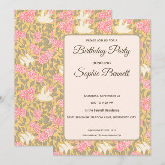 Invitación Patrón de paloma floral rosa pastel