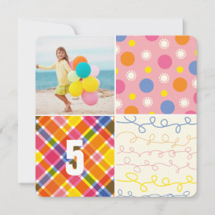 Invitación Patrón de parches rosados Cuadrados Chica Foto Cum