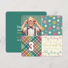 Invitación Patrón de parches verdes cuadradas foto niño cumpl