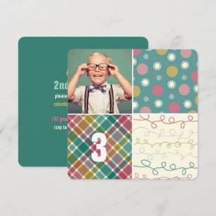 Invitación Patrón de patchwork verde cuadrados chico foto cum