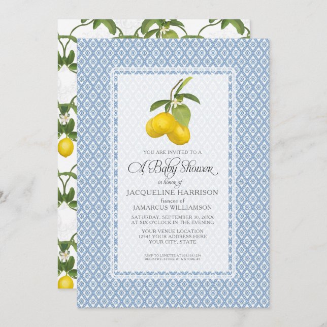 Invitación Patrón de patrón del Citrus Garden Lemon Trellis B (Anverso / Reverso)