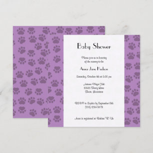 Invitación Patrón De Paws, Paws Púrpura, Baby Shower