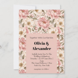 Invitación Patrón de peonías florecidas vintage