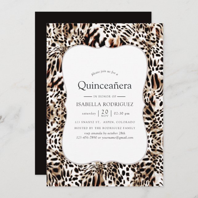Invitación Patrón de piel de leopardo Quinceanera (Anverso / Reverso)