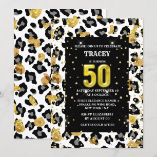 Invitación Patrón de piel de purpurina de oro negro impreso e