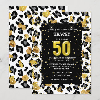 Invitación Patrón de piel de purpurina de oro negro impreso e