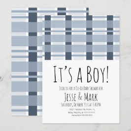 Invitación Patrón de Plaid Azul para Fiesta de Bebé Es un Niñ