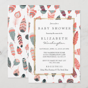 Invitación Patrón de plumas bohemias Baby Shower