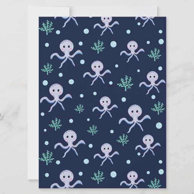 Invitación Patrón de pulpo bajo el mar (Anverso)