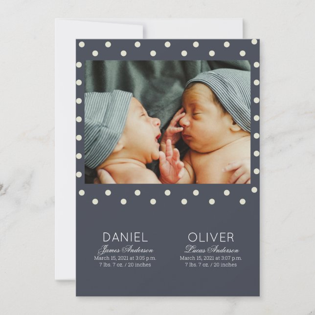 Invitación Patrón de puntos azules modernos Gemelos de anunci (Anverso)