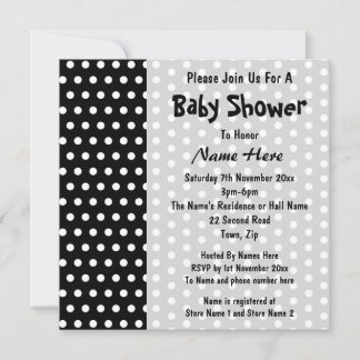 Invitación Patrón de puntos de polka blanco y negro de Baby S