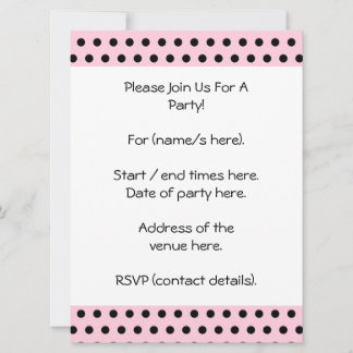 Invitación Patrón de puntos de polka rosado y negro. Delicios