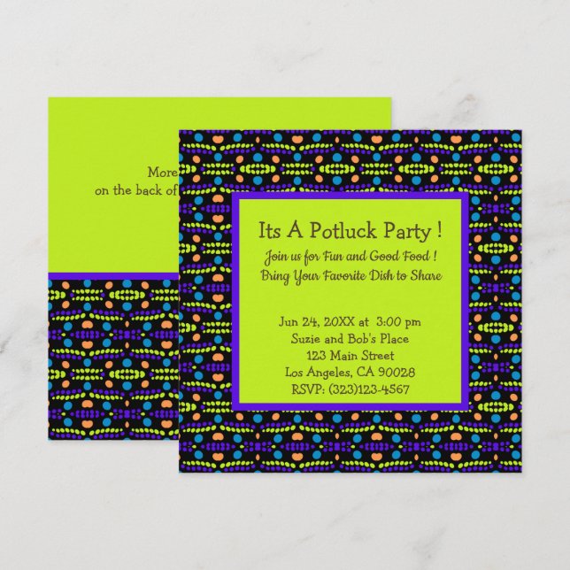 Invitación Patrón de puntos retro Naranja morado amarillo Pot (Anverso / Reverso)