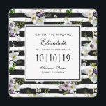 Invitación Patrón de rayas florales pintadas - Novia<br><div class="desc">Esta acuarela floral se compone de lirios y anémona sobre un fondo rayado en blanco y negro. | © y ® Bigstock® - Todos los derechos reservados.</div>