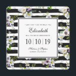 Invitación Patrón de rayas florales pintadas - Novia<br><div class="desc">Esta acuarela floral se compone de lirios y anémona sobre un fondo rayado en blanco y negro. | © y ® Bigstock® - Todos los derechos reservados.</div>