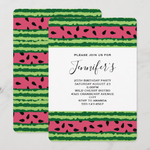 Invitación Patrón de sandía adorable rosa y verde Cumpleaños