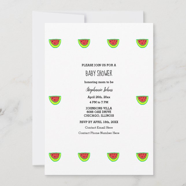 Invitación Patrón de sandía Niña bebé Baby Shower 2024 (Anverso)