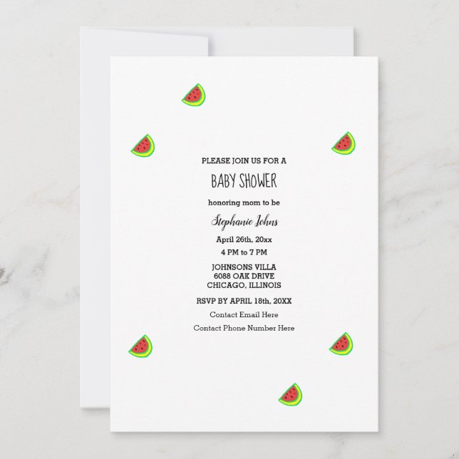 Invitación Patrón de sandía simple Chica Baby Shower Boy (Anverso)