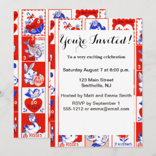 Invitación Patrón de sello vintage de San Valentín de los año