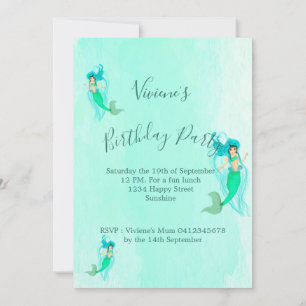 Invitación Patrón de sirena de cumpleaños Rivera verde